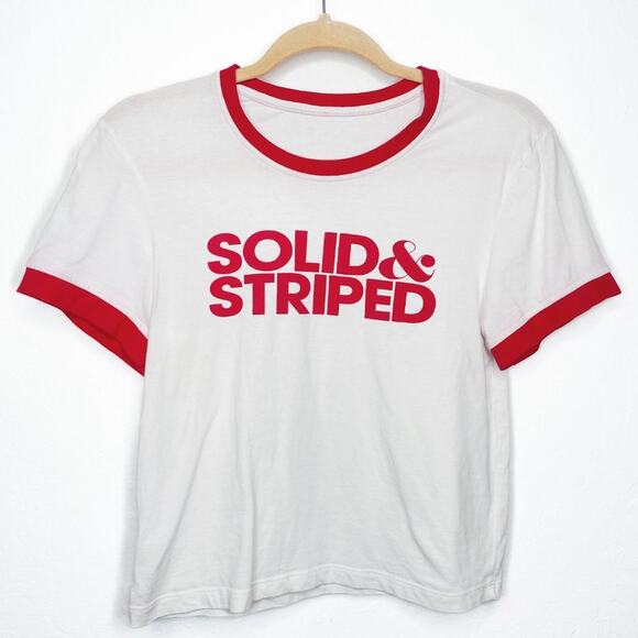 Solid and Striped Graphic Red White Short Sleeve Ringer Baby Tee Crop Top Medium - Picture 3 of 11